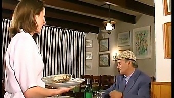 French Brunette Enjoys A Threesome In A Restaurant, Watched By Voyeur Papi