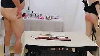 Two Young Women In Bondage Submit To Spanking And Oral Sex, Culminating In Facials